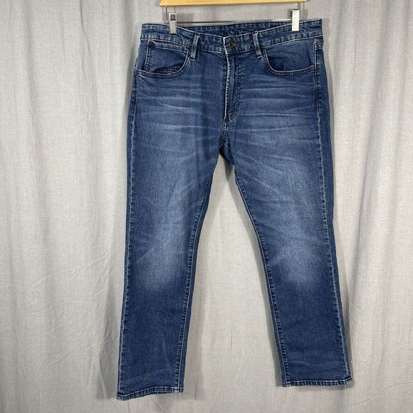 Bonobos Jeans Men 34x30 Blue Slim Stretch Preppy Whiskering Chore Rancher‎ Barn - Picture 1 of 12